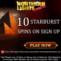 Nothern Lights Casino 10 Free Spins No deposit plus £500 bonus & 100 Extra spins