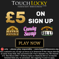 Touch Lucky Casino £5 & £500 Welcome offer plus 80 Extra Spins on Starburst