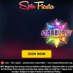 Spin Fiesta 5 Free spins no deposit & 25 extra spins on Starburst Slot