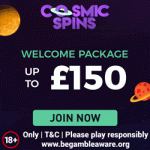 Get 150 Starburst Bonus Spins and up to £150 welcome Bonus at Cosmic Spins