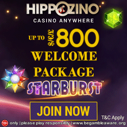 Hippozino Casino 50 Free Spins on the Starburst Slot